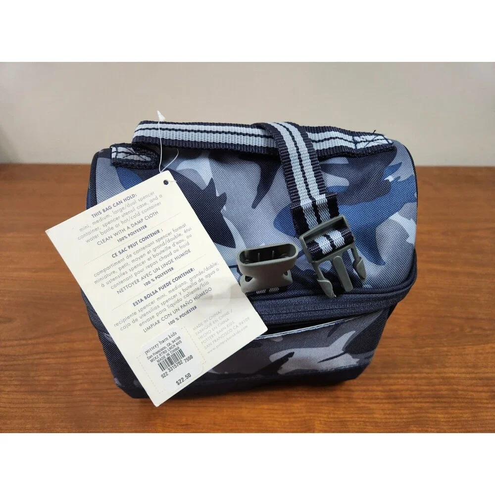 Pottery Barn Kids Mackenzie Retro Lunch Bag Blue Gray Camo NWT
